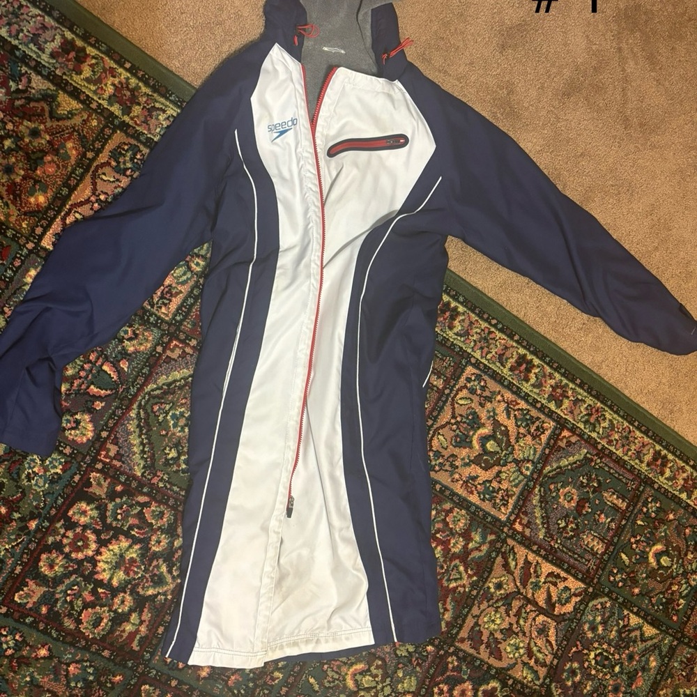 Speedo Men's Team Collection Unisex USA Swim Parka, US Navy, 42 inches long